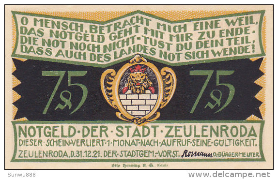 Zeulenroda - 75 Pfennig Notgeld 1921 (FDC) - [11] Emissions Locales