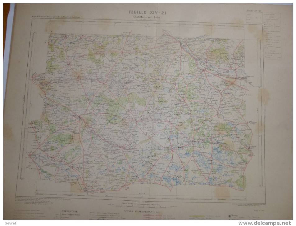 CHATILLON Sur INDRE -  Carte Dressée Csur Ordre Du Ministère De L'Intérieur Tirage De 1882..Beau Document Rare. - Carte Geographique