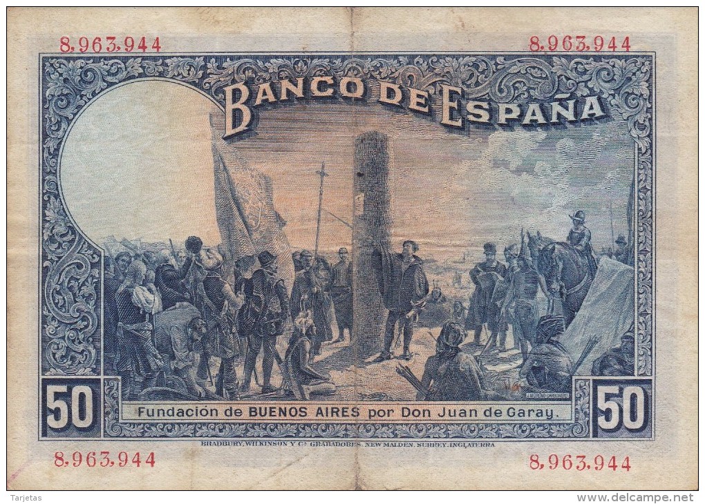 BILLETE DE ESPAÑA DE 50 PTAS  DEL AÑO 1927 SIN RESELLO (RARO)  (BANKNOTE) - 50 Pesetas