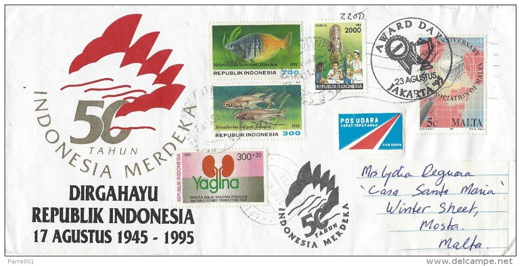 Indonesia 1995 Djakarta Freshwater Fish Kidney Hinduism Independence Cover - Indonesië