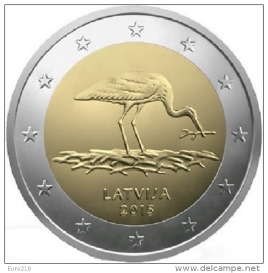 LETTONIE - 2 Euro 2015 - Espèces Menacées &mdash; La Cigogne Noire - New!!! - Latvia