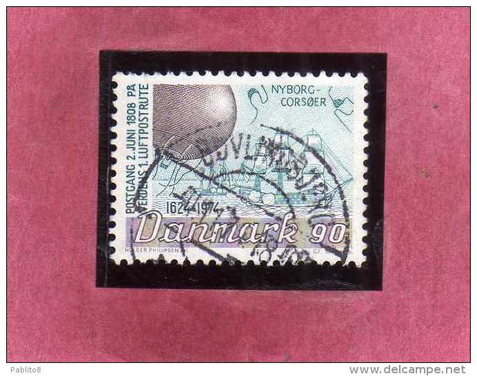 DANEMARK DANMARK DENMARK DANIMARCA 1974 DANISH POST OFFICE Balloon And Sailing Ships ORE 90o USATO USED OBLITERE' - Usado