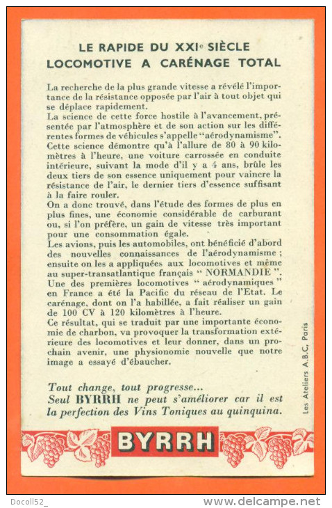 Byrrh - Quinquina - Regards Sur L´avenir - N° 12 Le Rapide Du XXI° Siecle , Locomotive à Carenage Total - Advertising