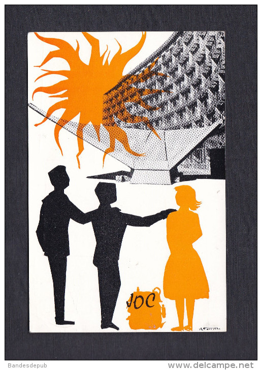 Carte Illustrée Typée Sixties Campagne Nationale JOC J.O.C. Defendons Les Loisirs Des Travailleurs Photo UNESCO - Labor Unions