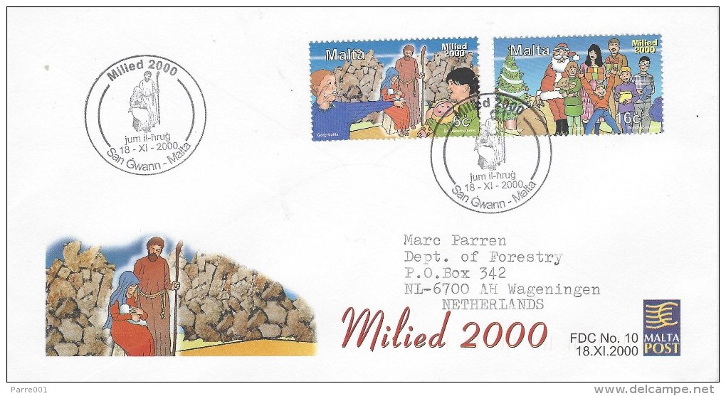 Malta 2000 San Gwann Christmas FDC Cover - Malta