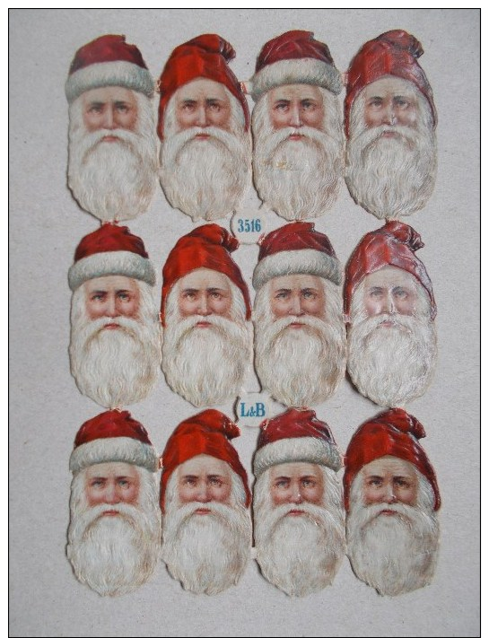 PLANCHE DE 12 PERE NOEL CHROMOS DECOUPIS GAUFFREE ANNEE 1900 - Di Natale