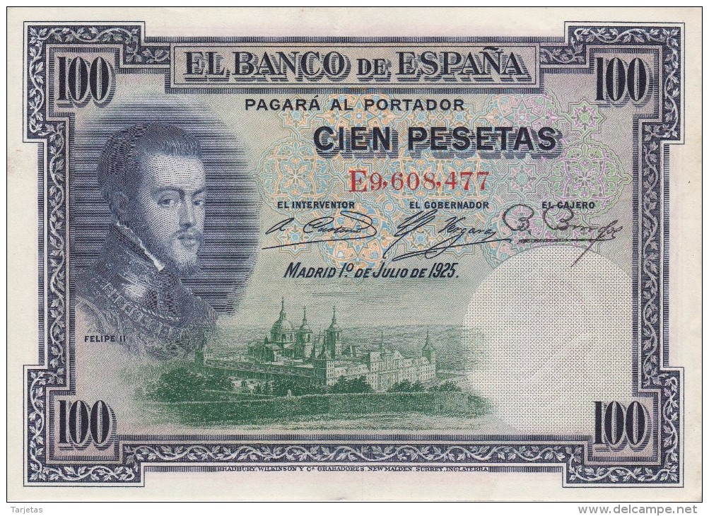 BILLETE DE ESPAÑA DE 100 PTAS DEL AÑO 1925 SERIE E  CALIDAD EBC (XF) - 100 Pesetas