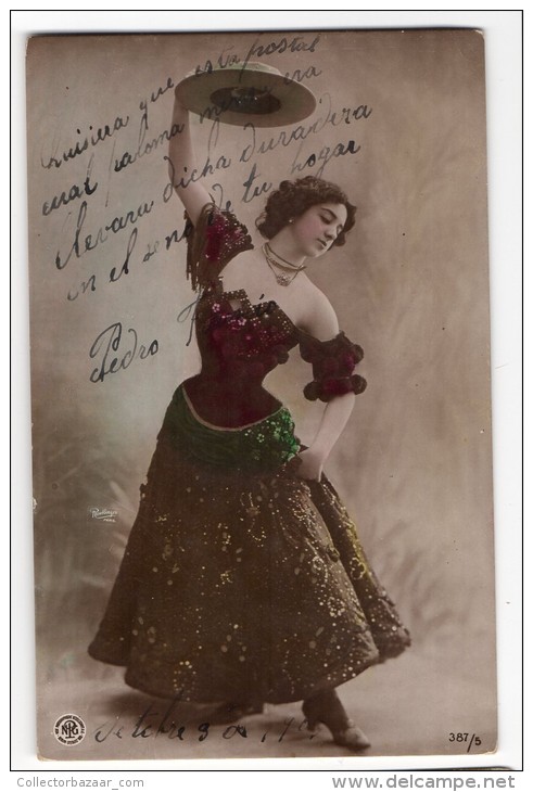 Woman Actress Dancer Spaniard Type Hat Pose Vintage Original Ca1900 Postcard Cpa Ak (W4_1801) - Women