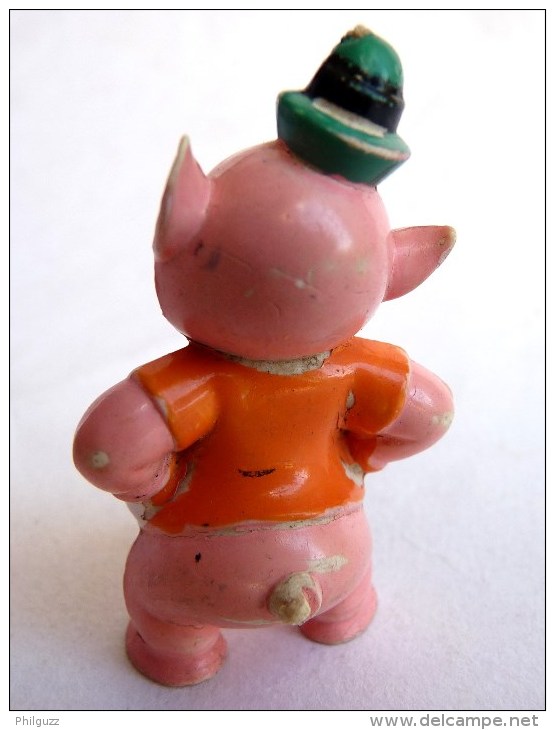 FIGURINE LES TROIS PETITS COCHONS Walt Disney HEIMO 1960's - NOUF NOUF Chemise Orange Chapeau Vert - Disney