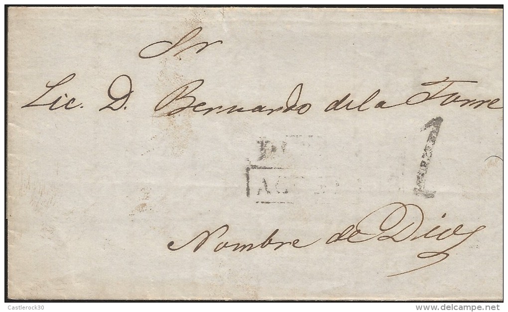 E)1852 MEXICO, DURANGO BLACK BOX, 1 REAL, CIRCULATED COMPLETE LETTER TO NOMBRE DE DIOS, INTERNAL USAGE, XF - Mexico