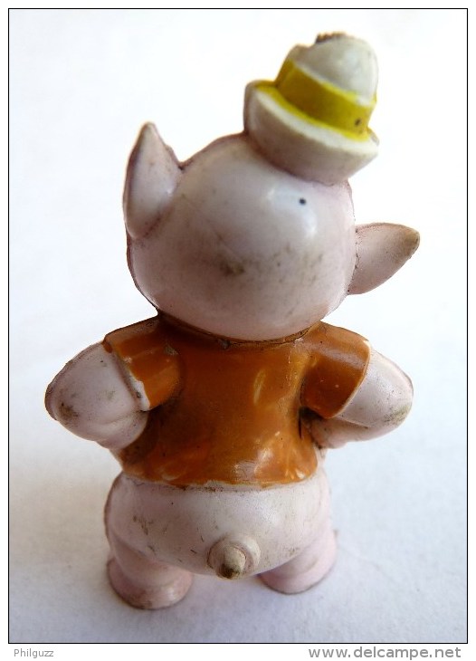 FIGURINE LES TROIS PETITS COCHONS Walt Disney HEIMO 1960's - NOUF NOUF Chemise Orange Chapeau Jaune - Disney