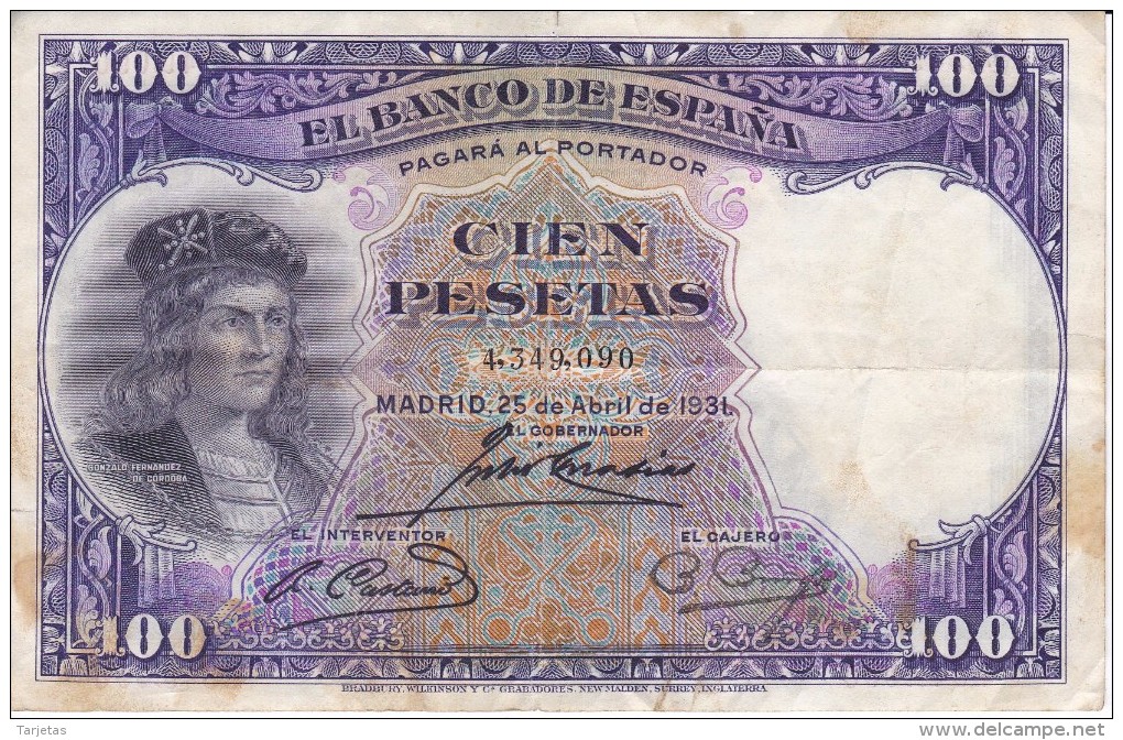 BILLETE DE ESPAÑA DE 100 PTAS DEL AÑO 1931 EN CALIDAD RC SIN SERIE  (BANKNOTE) - 100 Pesetas