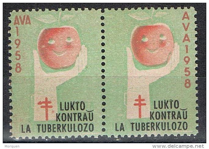 Pareja Horizontal Viñetas AVA 1958. Pro Tuberculosos. Esperanto ** - Beneficiencia (Sellos De)