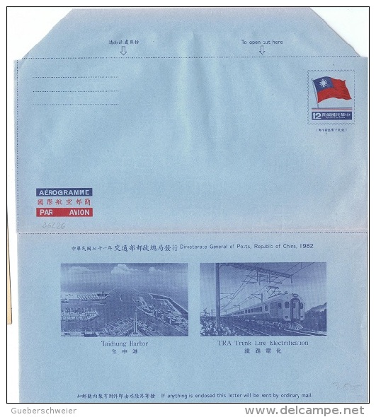 TR-L42 - TAÏWAN Aérogramme Drapeau Illustré Port De Harbor Et Train - Postwaardestukken