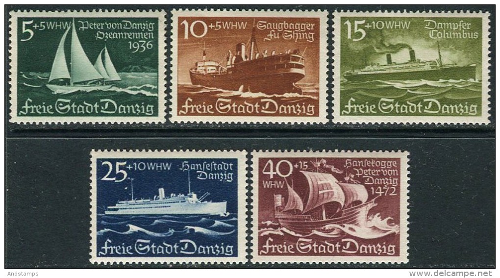 Danzig 1938. Michel #284/88 VF/MNH. Ships (Ts10) - Sonstige & Ohne Zuordnung