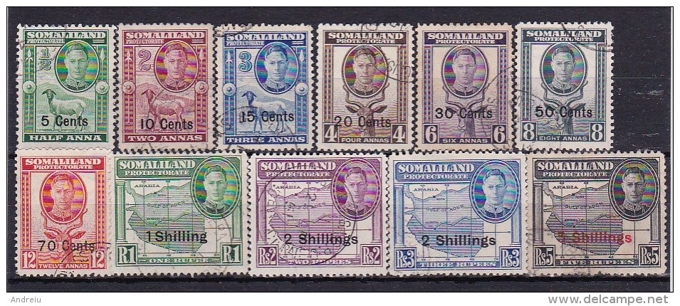 1951 Somaliland - 2 Scans 11 V. King George, Maps, Animals, Scott 116/26  YV 108/18 SG 125/35 Value 75 E Used Oblitere - Somaliland (Protectorate ...-1959)