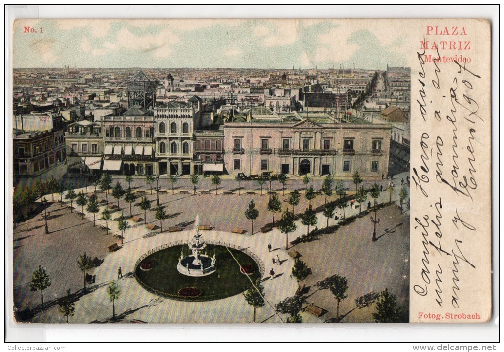 Uruguay Montevideo Tarjeta Postal Ed. Strobach N&ordm;1 Plaza Matriz Original Ca1900 Postcard Cpa Ak (W4_1831) - Uruguay