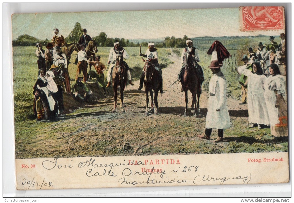 Uruguay Tarjeta Postal Ed. Strobach Ruralia Gaucho Ethnic N&ordm;30 Horse Race Original Ca1900 Postcard Cpa Ak (W4_1842) - Uruguay