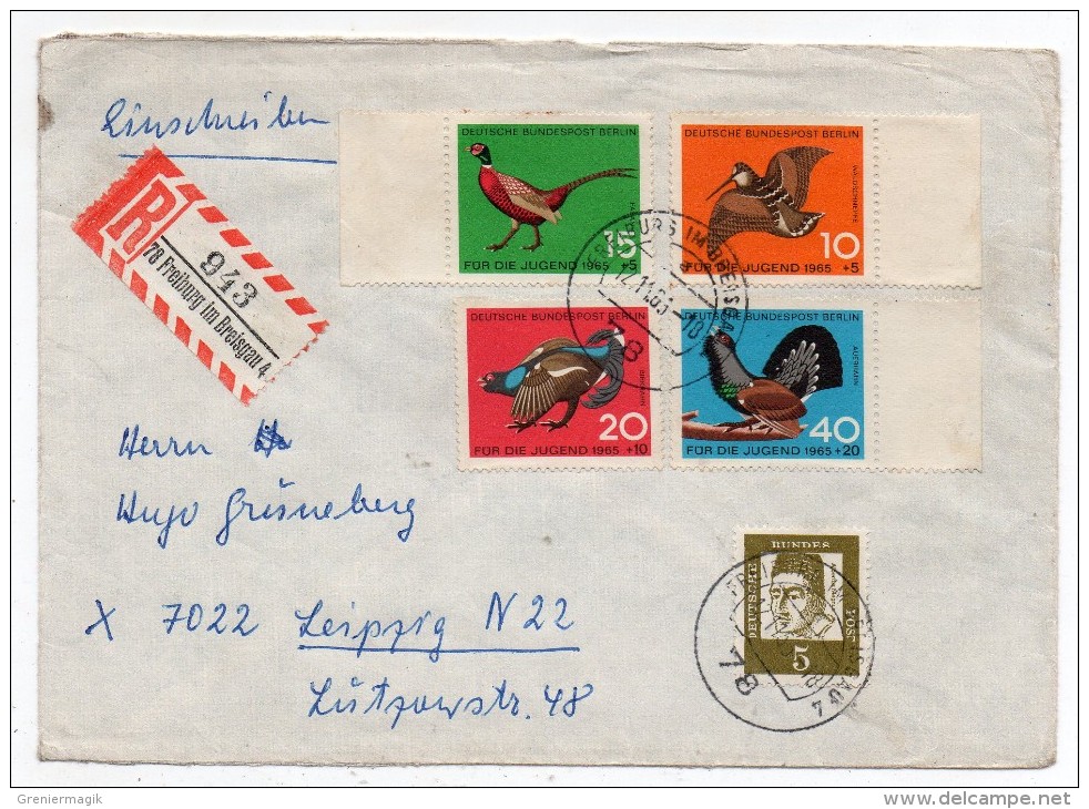 Allemagne - Lettre Recommandée Série Complète Oiseaux Berlin 1965 - Einschreiben Freiburg Im Breisgau - Autres & Non Classés