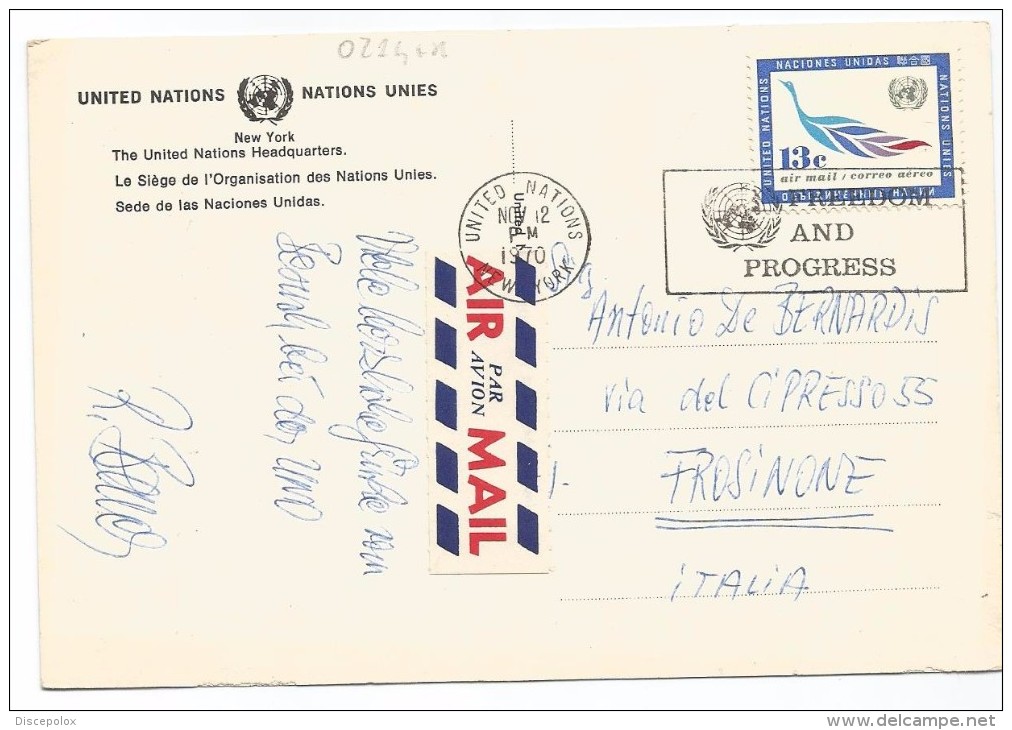 O214 New York - The United Nations Headquarters - ONU - Nice Stamps Timbres Francobolli / Viaggiata 1970 - Andere Monumenten & Gebouwen