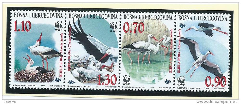 Bosnia & Herzegovina 1998 WWF Bird Stork Strip Of 4 MNH - Bosnia And Herzegovina