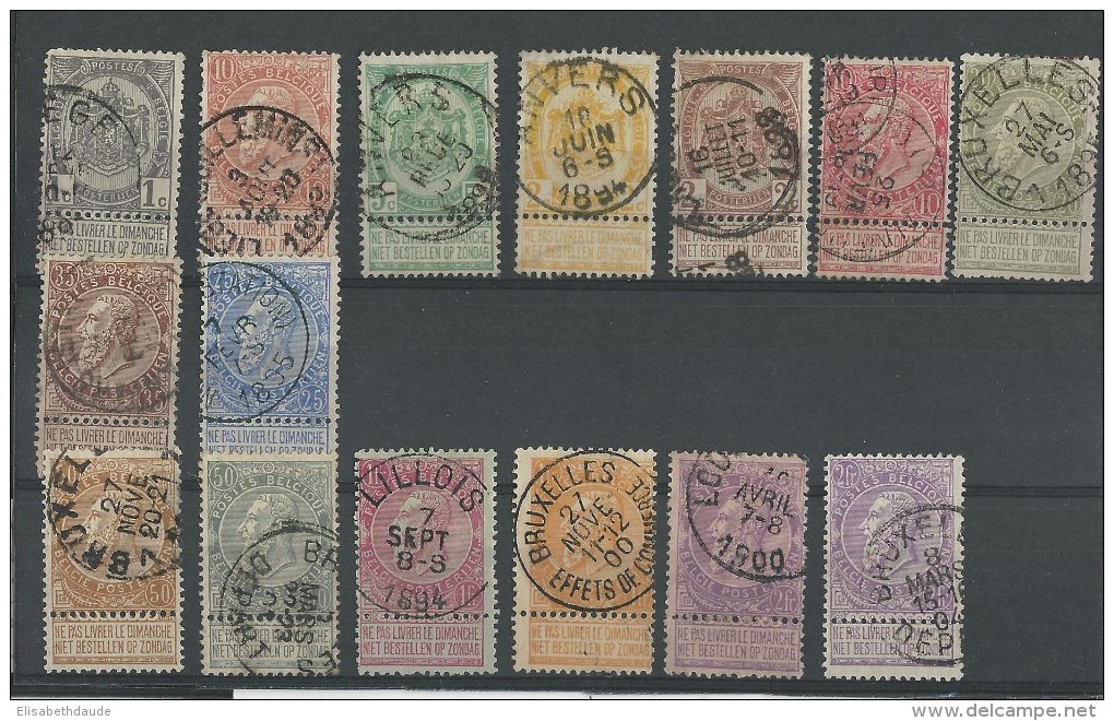 BELGIQUE - 1893 - SERIE COMPLETE YVERT N° 53/67 OBLITERES - COTE = 145 EUR. - 1893-1900 Fine Barbe