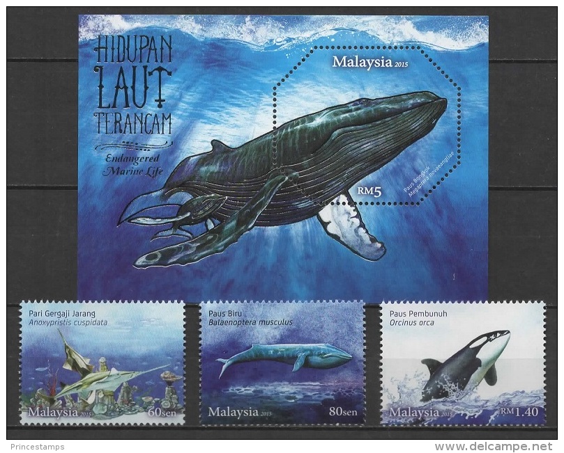 Malaysia (2015) - Set + Block -  /  Baleines - Ballenas - Whales - UNUSUAL Silver Print - Baleines