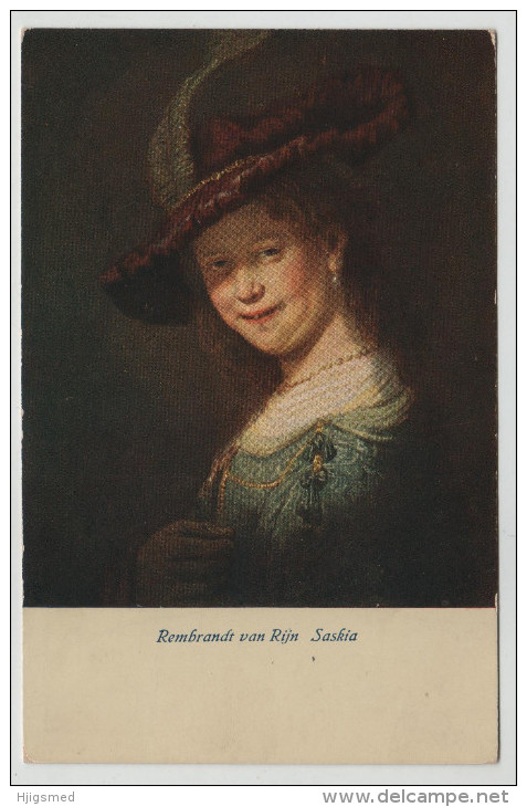 Lady Hat Down Syndrome Genetic Disorder Coat Of Arms Rembrandt Von Rijn Saskia Painting Post Card Postkarte POSTCARD - Femmes