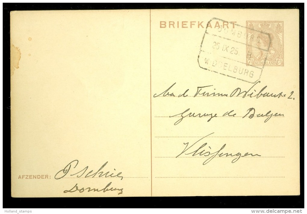 POSTHISTORIE * HANDGESCHREVEN BRIEFKAART Uit 1925 Gelopen Van DOMBURG Naar VLISSINGEN * TREINSTEMPEL (10.064) - Material Postal