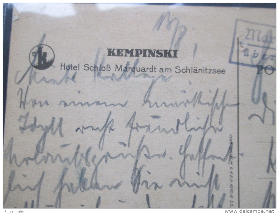 Künstlerkarte 1934 Kempinski. Hotel Schloß Marquardt Am Schlänitzsee. Landpoststempel. Marquardt Dorf. - Kastelen