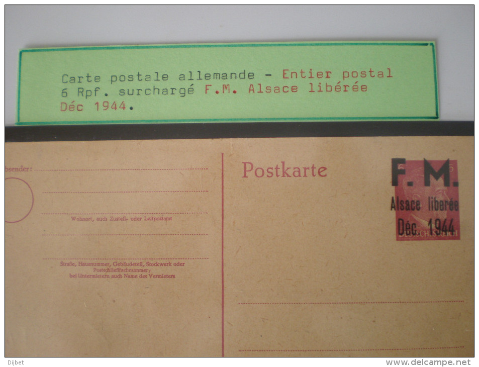 FRANCE LIBERATION CARTE POSTALE ALLEMANDE ENTIER SURCHARGE FM ALSACE LIBEREE DEC 44 - Libération