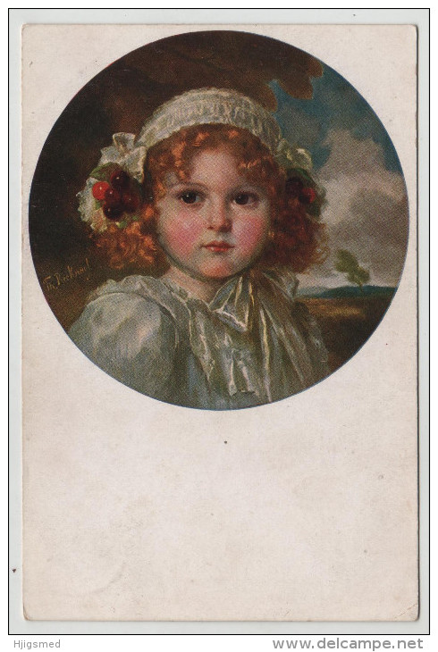 Young Little Girl Circle Border Recknagl Goldelse Leipzig Painting Primus Post Card Postkarte POSTCARD - Altri & Non Classificati