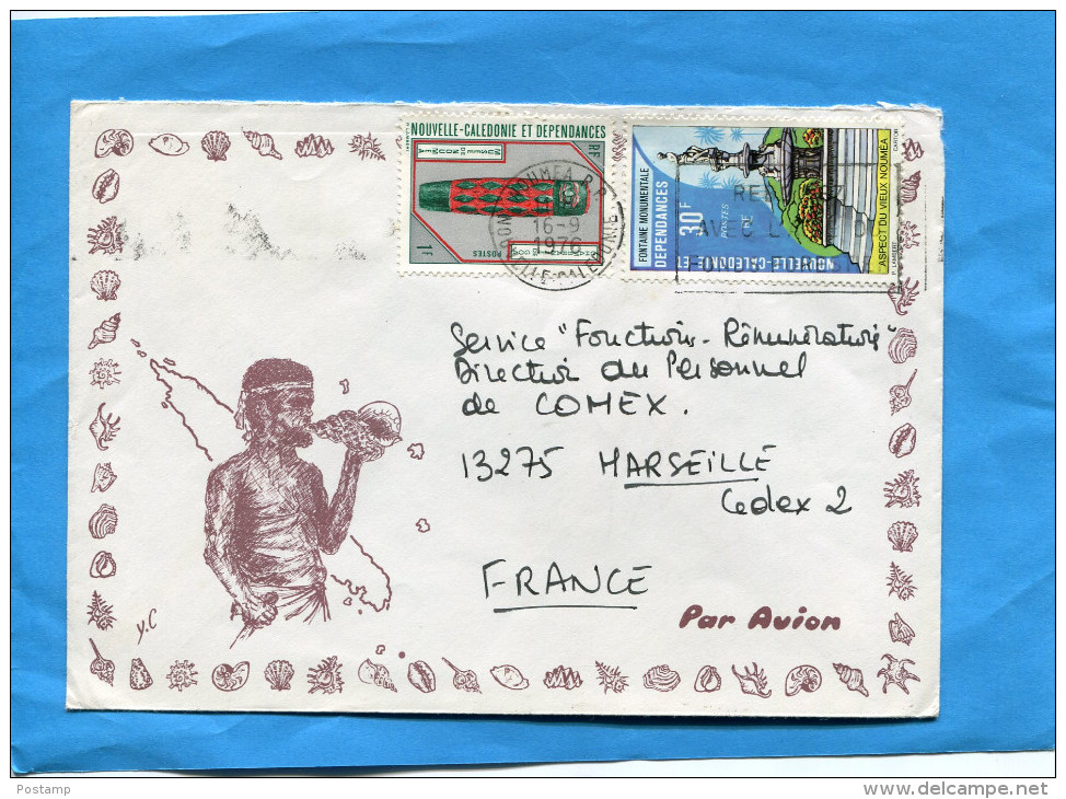 MARCOPHILIE-lettre-NLLE CALEDONIE-pour Françe -cad 1976-2 Stamps N°380+403fontaine Monumentale - Covers & Documents