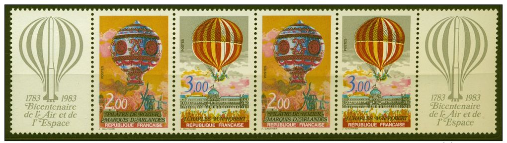 FRANCE 1983-Bicentenaire Air Et Espace-n° Y&amp;T 22P2262Ax2 Timbre Neuf-MNH-cote 6,00 Euros - Unused Stamps