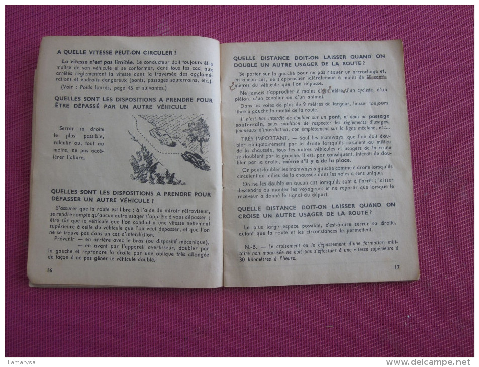 Vintage=>1951 Code illustré de la route=>Auto-ecole Vauban M. Turel & Meugnier rue Barrier à LYON Rhone 63 PAGES voiture