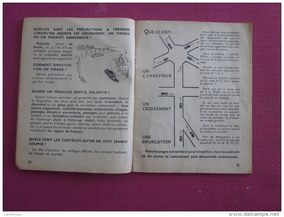 Vintage=>1951 Code illustré de la route=>Auto-ecole Vauban M. Turel & Meugnier rue Barrier à LYON Rhone 63 PAGES voiture