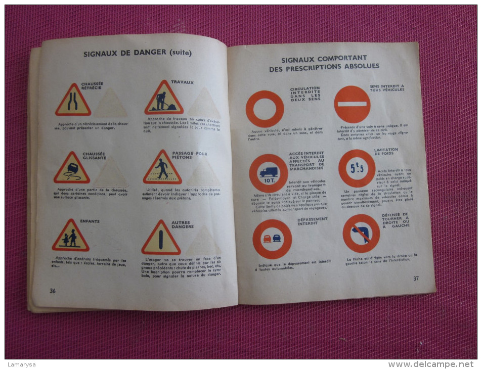 Vintage=>1951 Code illustré de la route=>Auto-ecole Vauban M. Turel & Meugnier rue Barrier à LYON Rhone 63 PAGES voiture