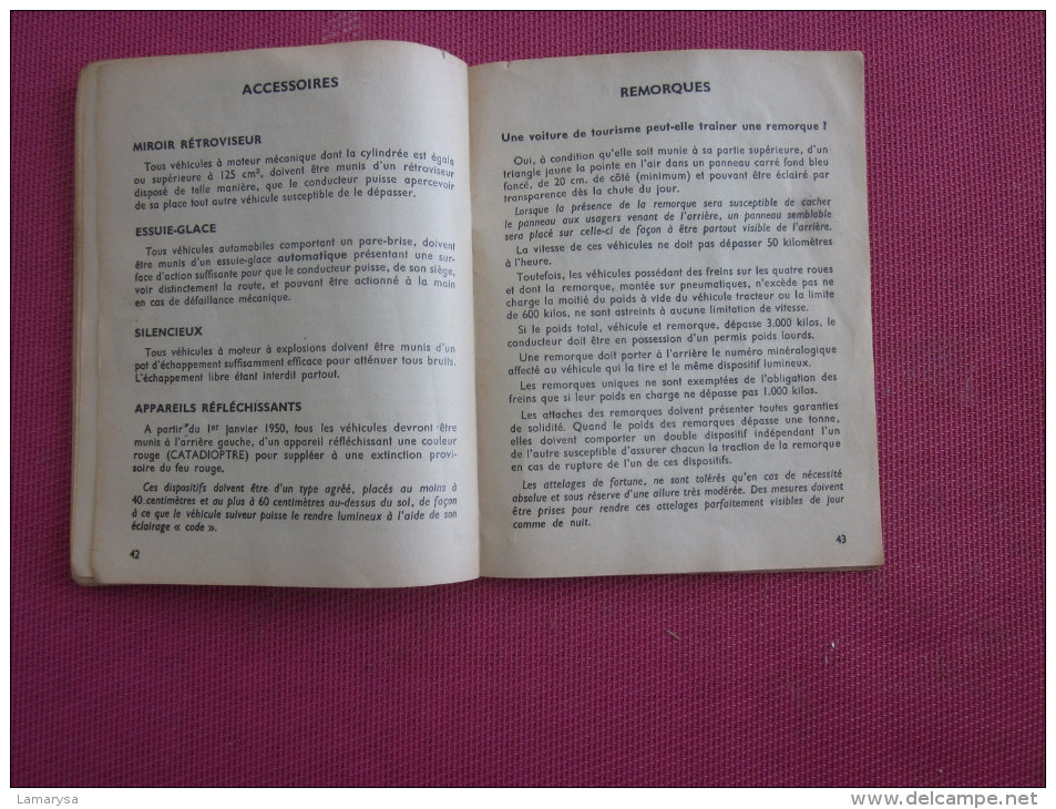 Vintage=>1951 Code illustré de la route=>Auto-ecole Vauban M. Turel & Meugnier rue Barrier à LYON Rhone 63 PAGES voiture