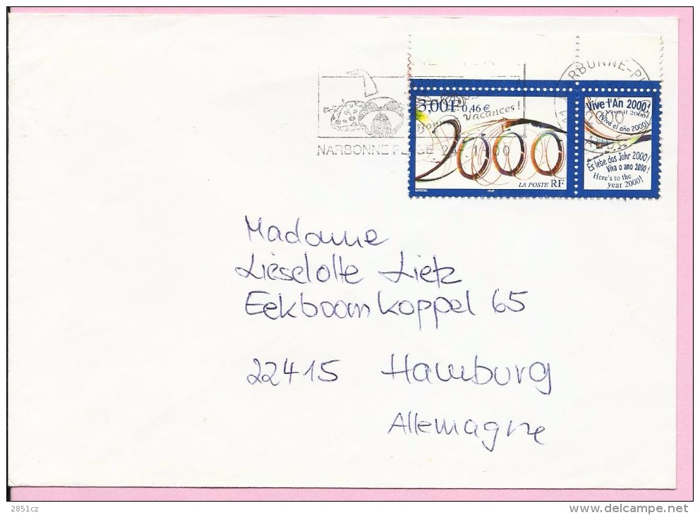 Letter - Narbonne-Plage, 300 Jours De Soleil / 300 Days Of Sunshine,24.1.2000., France (stamp Happy New Year) - Other & Unclassified