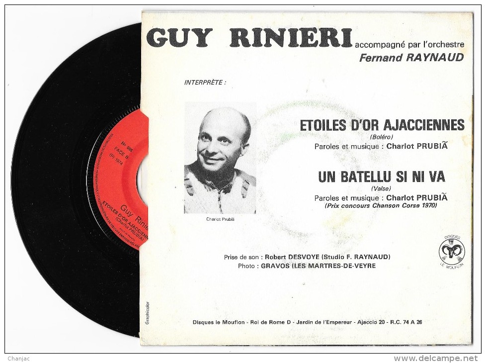 45 T  GUY RINIERI Etoiles D'or Ajacciennes, Un Batellu Si Ni Va LE MOUFLON 005 - Autres - Musique Française