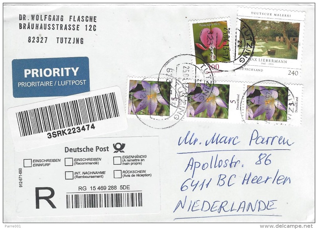 Germany 2013 Tutzing Max Liebermann Painting Flowers Barcoded Registered Cover - Brieven En Documenten