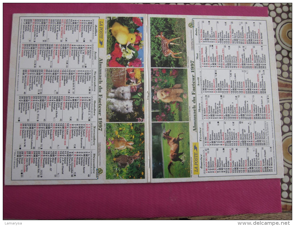 1997 CALENDRIER PTT DOUBLE FORMAT=>CHEVAL-CHIEN CANICHE-FAON-CANETONS-CHATONS-LAPIN Cartes De Grenoble Isére 38 & Autre - Grand Format : 1991-00