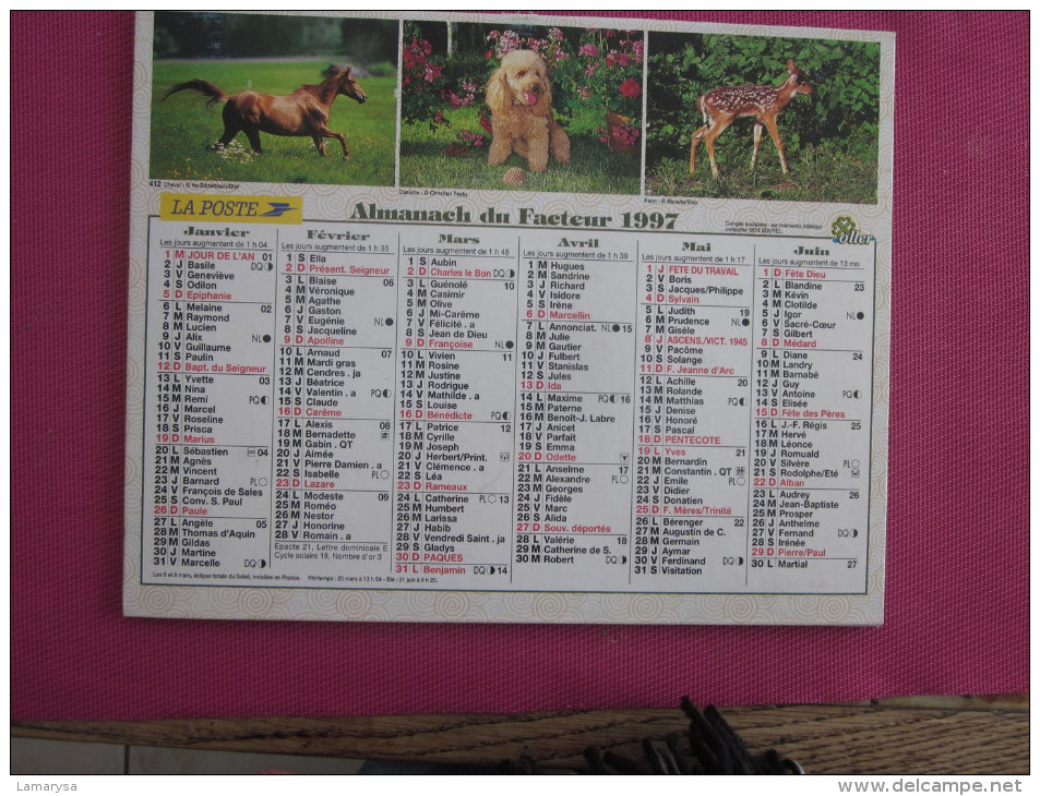 1997 CALENDRIER PTT DOUBLE FORMAT=>CHEVAL-CHIEN CANICHE-FAON-CANETONS-CHATONS-LAPIN Cartes de Grenoble Isére 38 & Autre