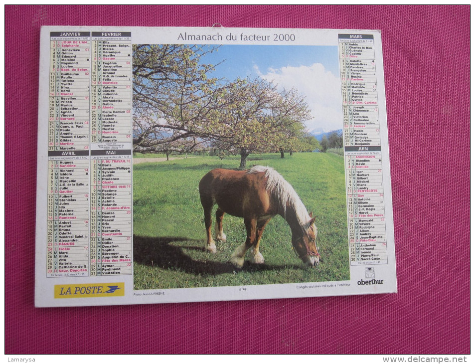 2000 CALENDRIER PTT DOUBLE FORMAT=>SUR LE THEME DES CHEVAUX CHEVAL  Cartes de Grenoble Isére 38 & Autres.