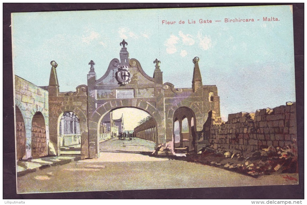 Old Malta Undivided Back Postcard 1900s Fleur De Lis Gate Bichircara - Malta