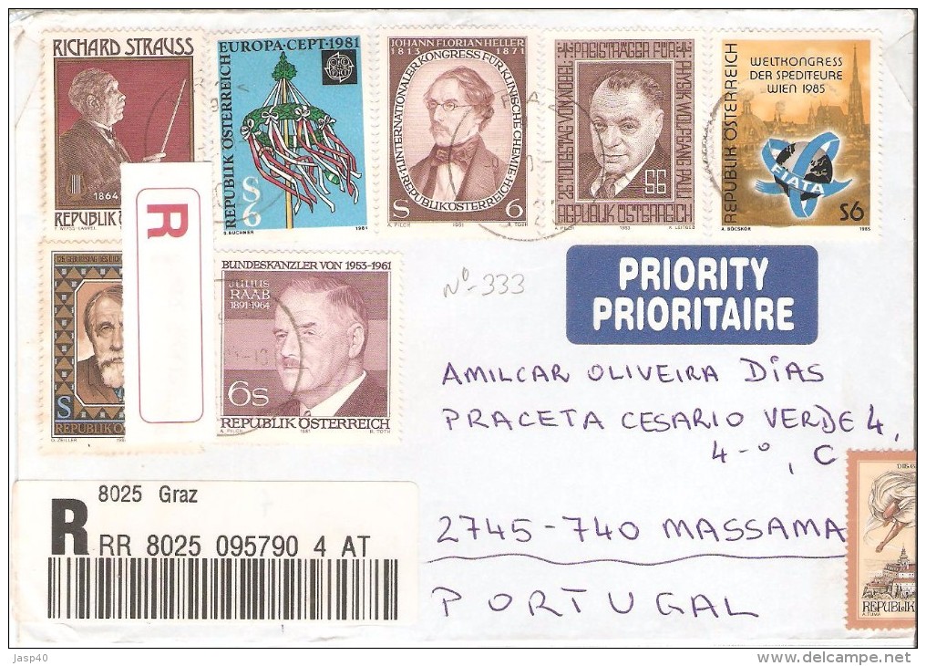 CARTA CIRCULADA DA AUSTRIA PORTUGAL - Storia Postale