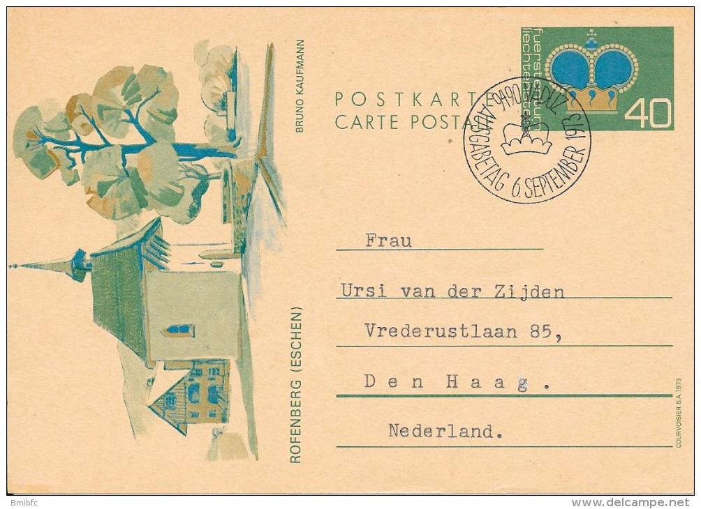 9490 VADUZ 6 SEPTEMBER 1973 - Stamped Stationery