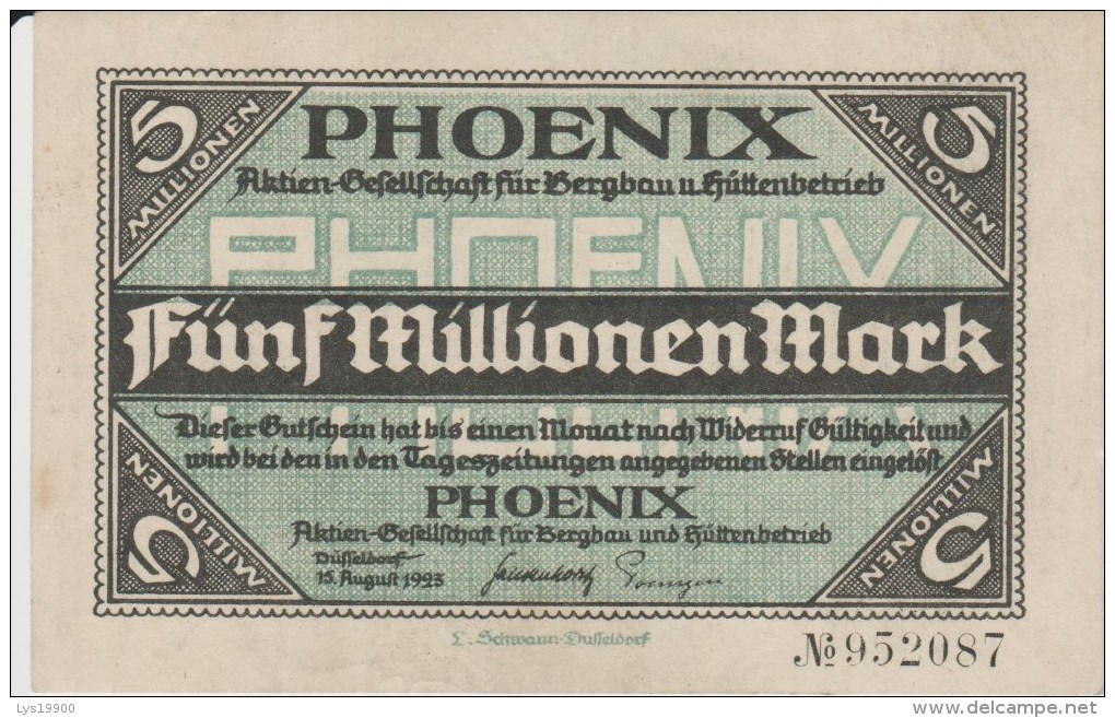 Allemagne Gutfchein Notgeld 5 000 000 Mark  Dusseldorf 1923 - [11] Emissions Locales