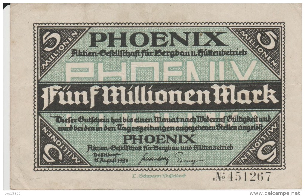 Allemagne Gutfchein Notgeld 5 000 000 Mark  Dusseldorf 1923 - [11] Emisiones Locales