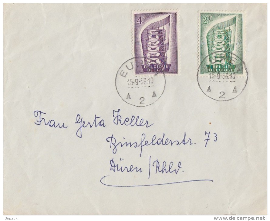 Belgien Brief Mif Minr.1043, 1044 Eupen 15.9.56 FDC Gel. Nach Deutschland - Briefe U. Dokumente